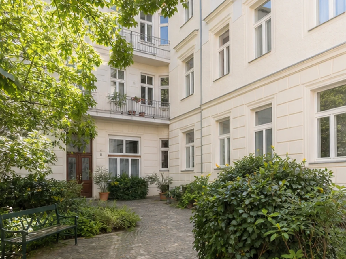 Begrünter Innenhof eines Wiener Wohnhauses